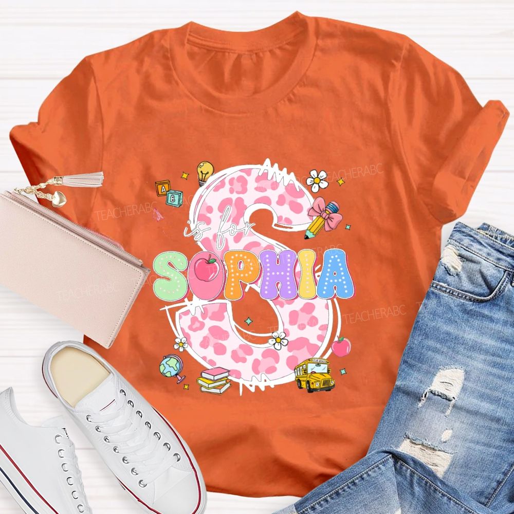 Personalized Name Colorful Leopard Letter Back To school Teacher T-Shirt