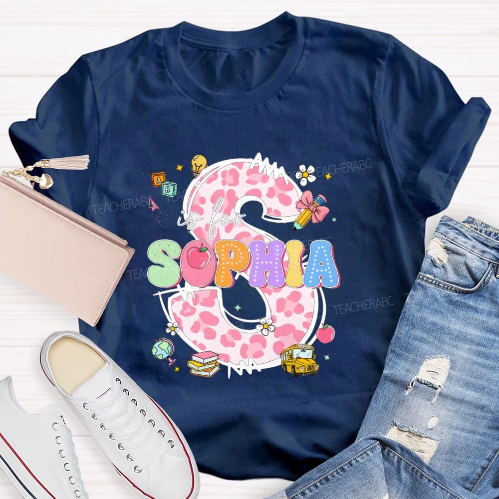 Personalized Name Colorful Leopard Letter Back To school Teacher T-Shirt