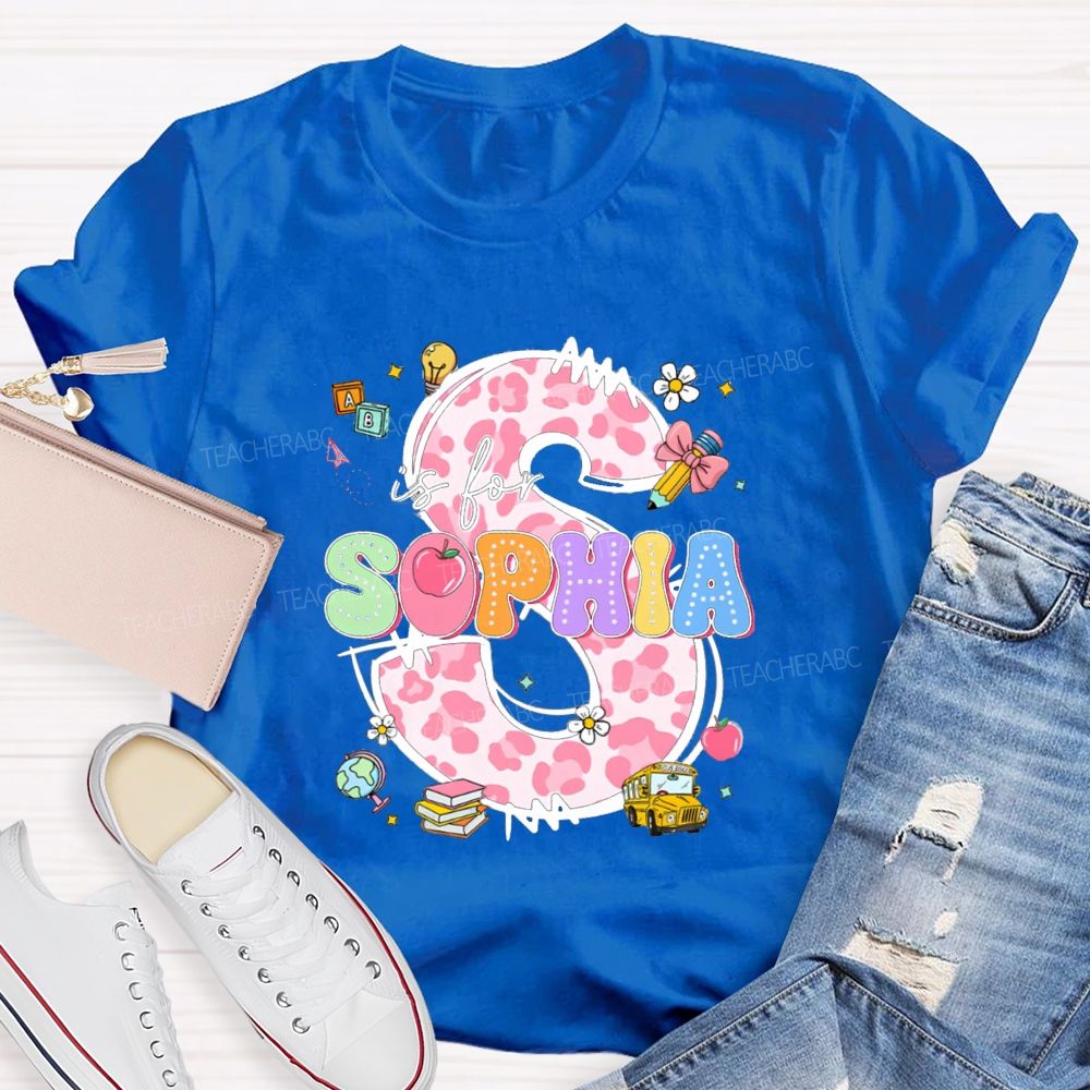 Personalized Name Colorful Leopard Letter Back To school Teacher T-Shirt