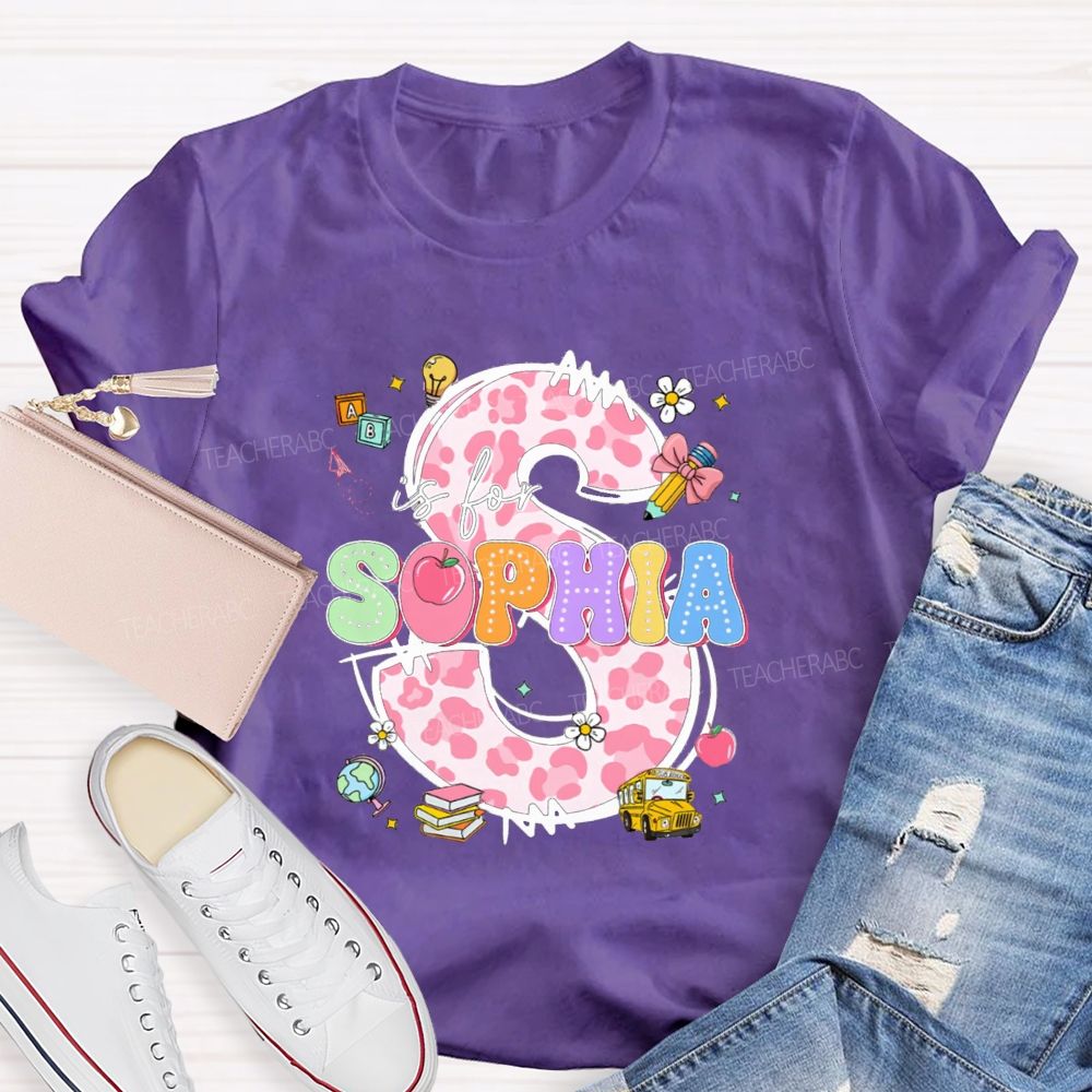 Personalized Name Colorful Leopard Letter Back To school Teacher T-Shirt