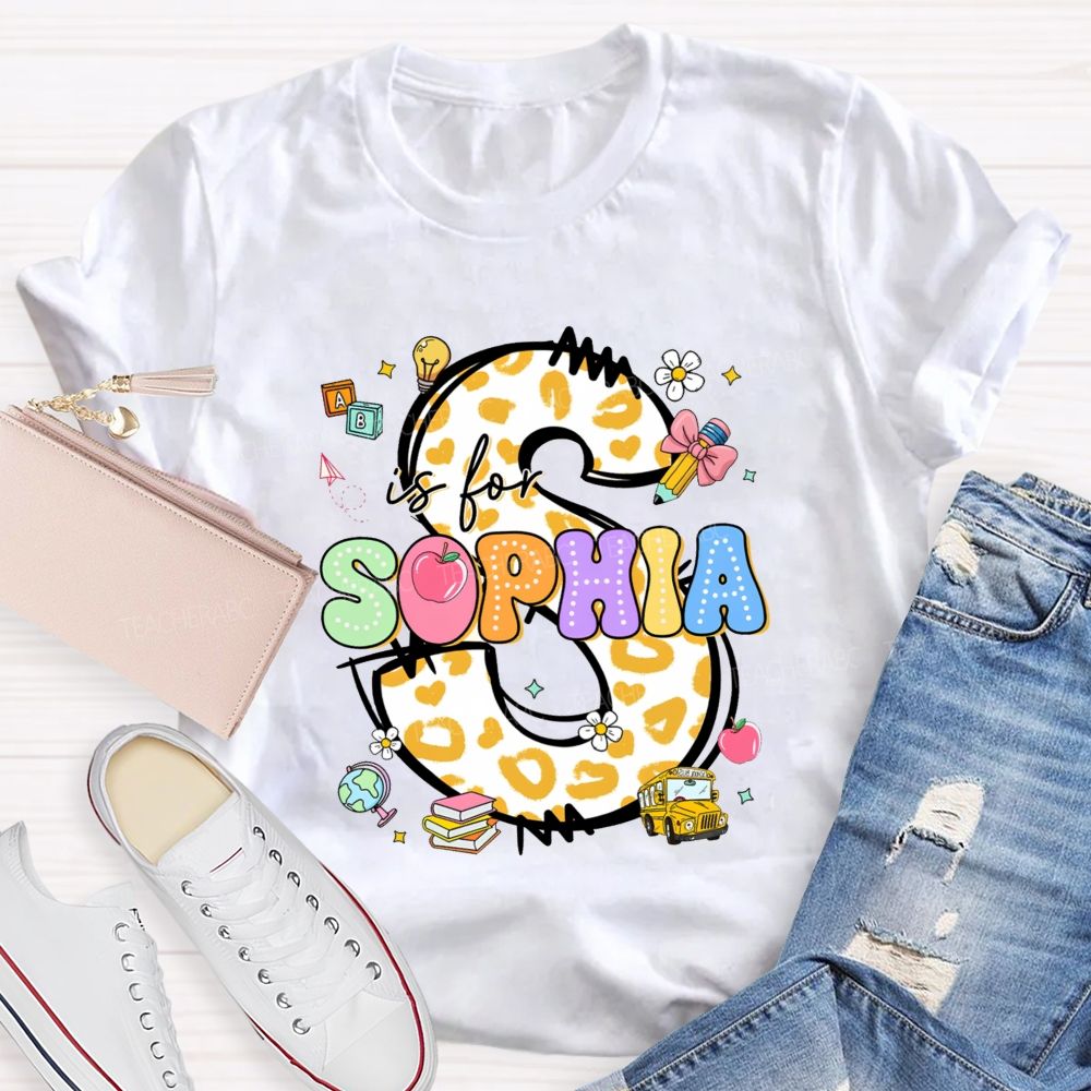 Personalized Name Colorful Leopard Letter Back To school Teacher T-Shirt