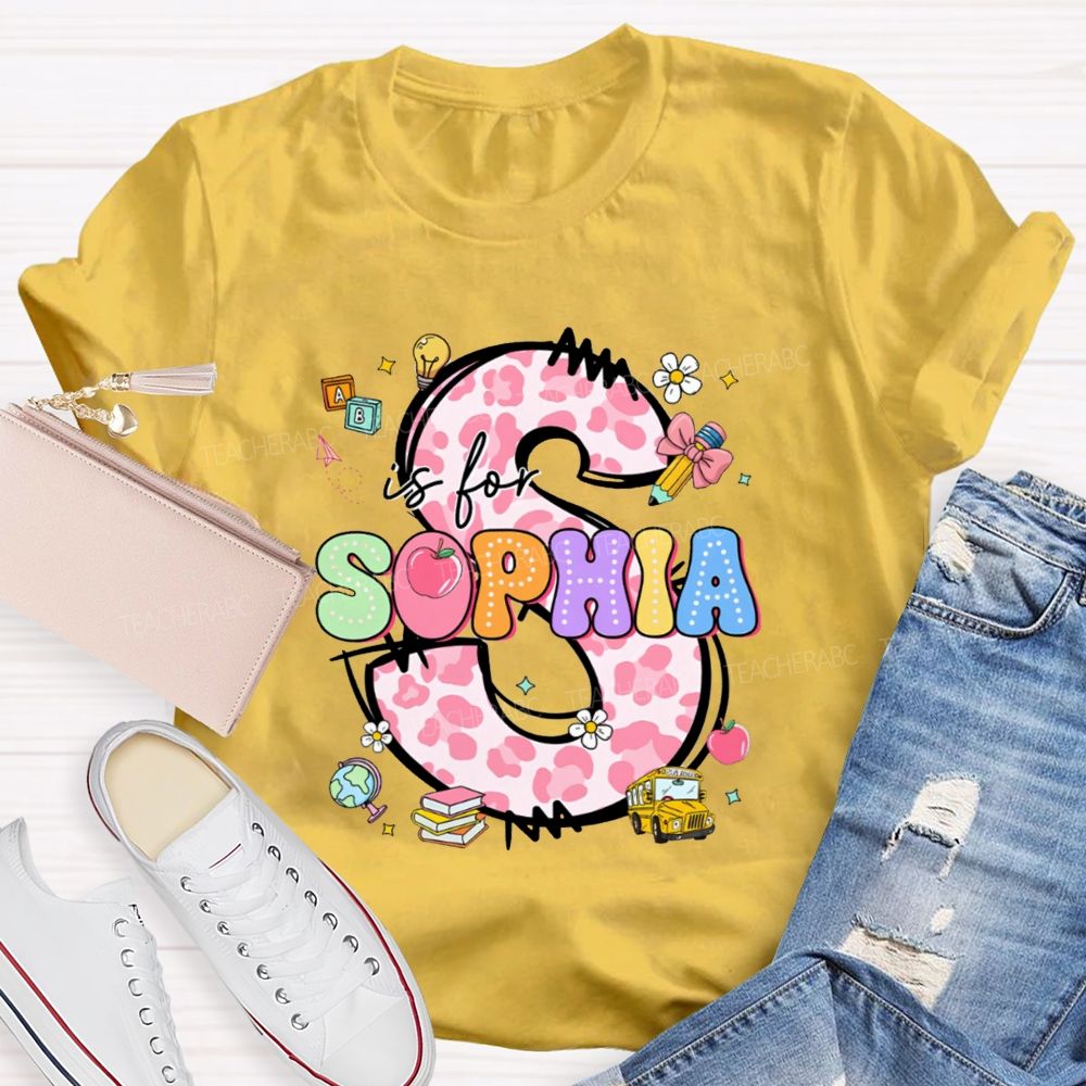 Personalized Name Colorful Leopard Letter Back To school Teacher T-Shirt