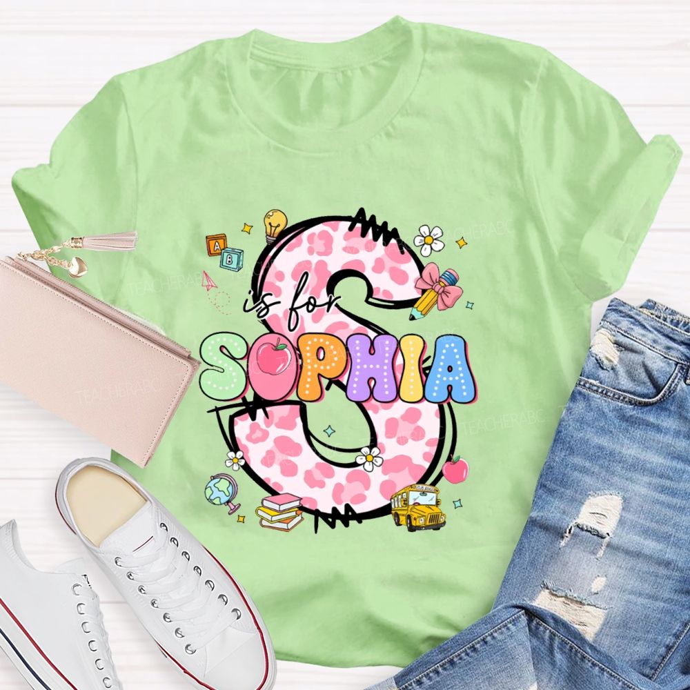 Personalized Name Colorful Leopard Letter Back To school Teacher T-Shirt