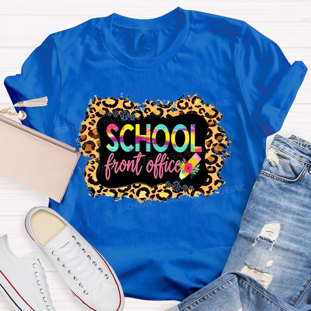 Leopard Print School Front Office Floral Pencil T-shirt
