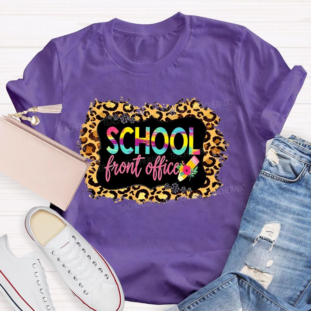 Leopard Print School Front Office Floral Pencil T-shirt