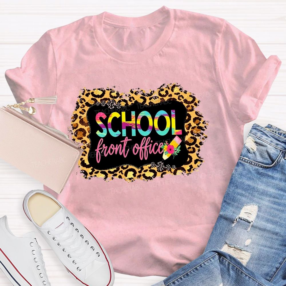 Leopard Print School Front Office Floral Pencil T-shirt