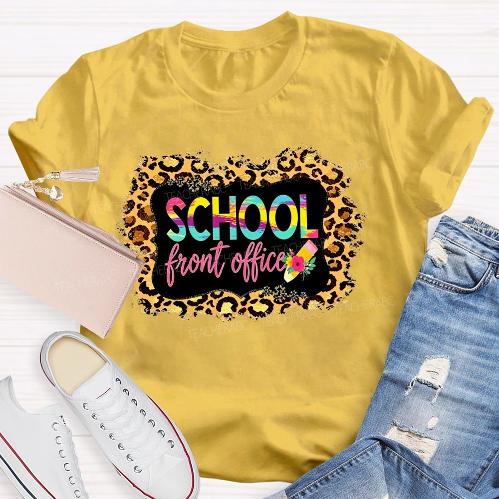 Leopard Print School Front Office Floral Pencil T-shirt