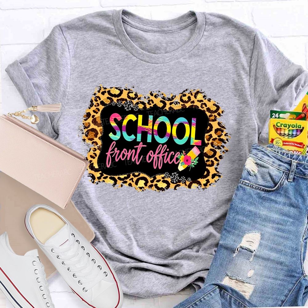Leopard Print School Front Office Floral Pencil T-shirt