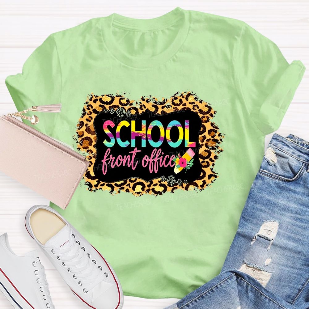 Leopard Print School Front Office Floral Pencil T-shirt