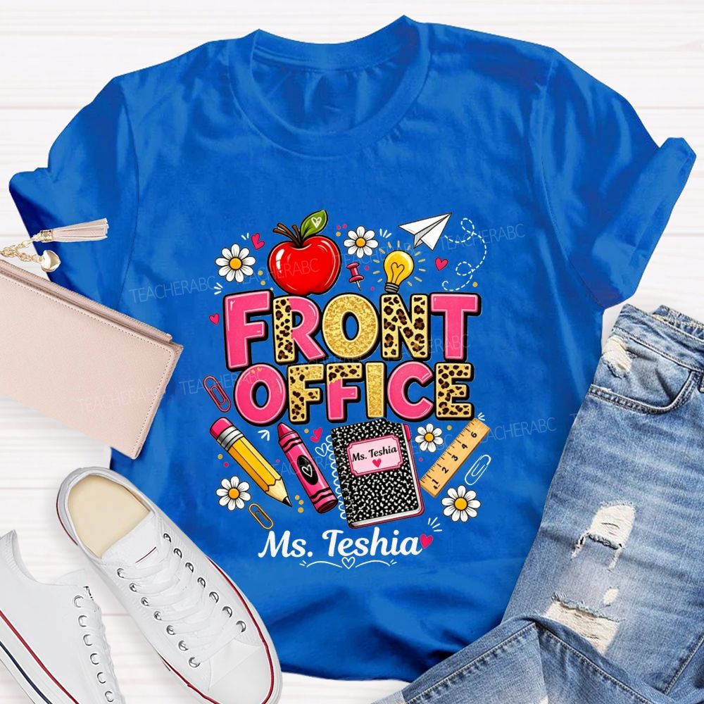 Personalized Name Front Office Leopard Gold Glitter School Supply T-shirt