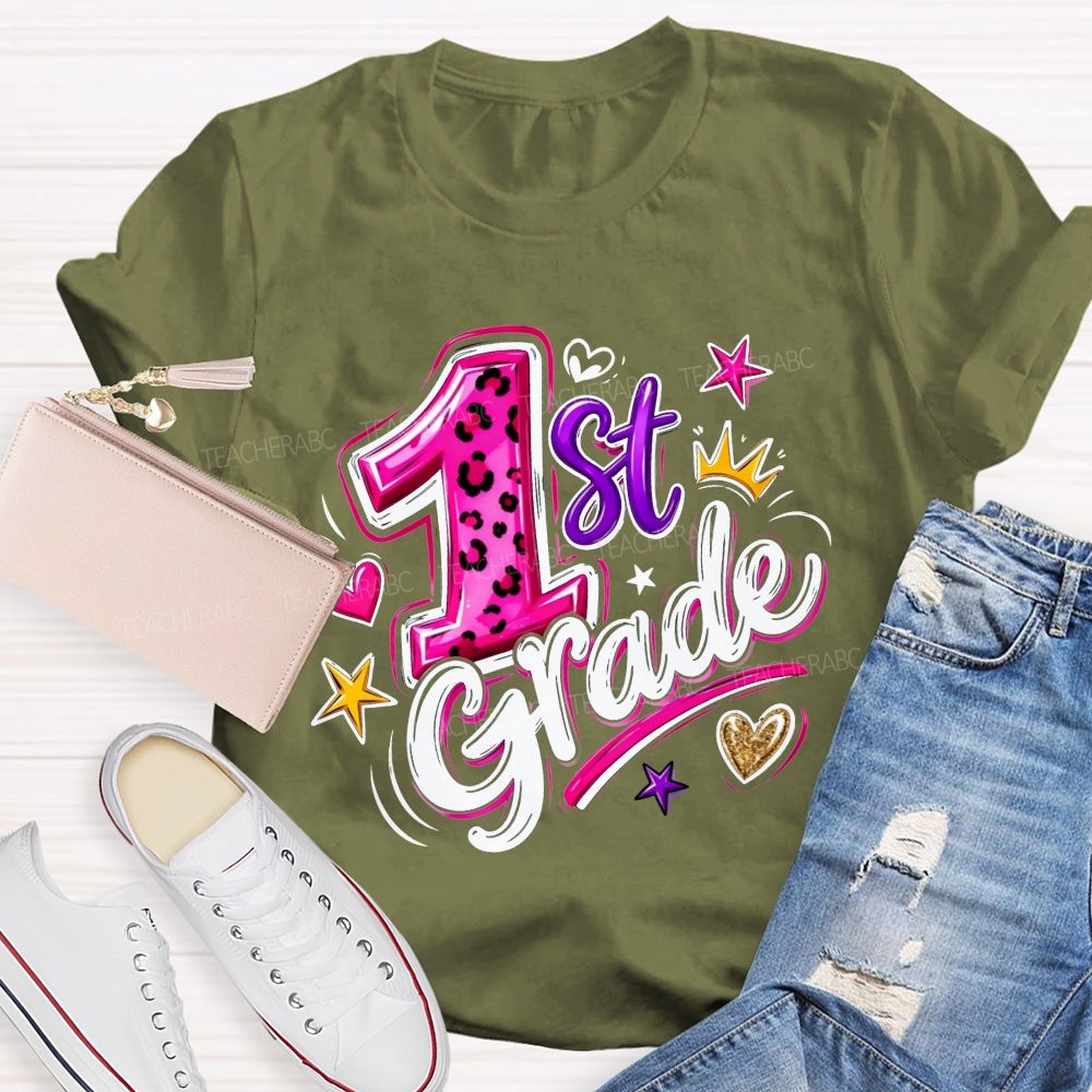 Personalized Grade Leopard Checkered School Teacher T-shirt