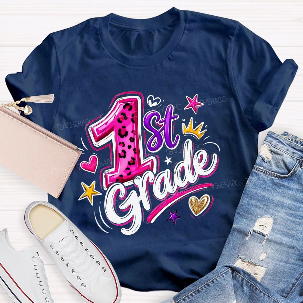 Personalized Grade Leopard Checkered School Teacher T-shirt