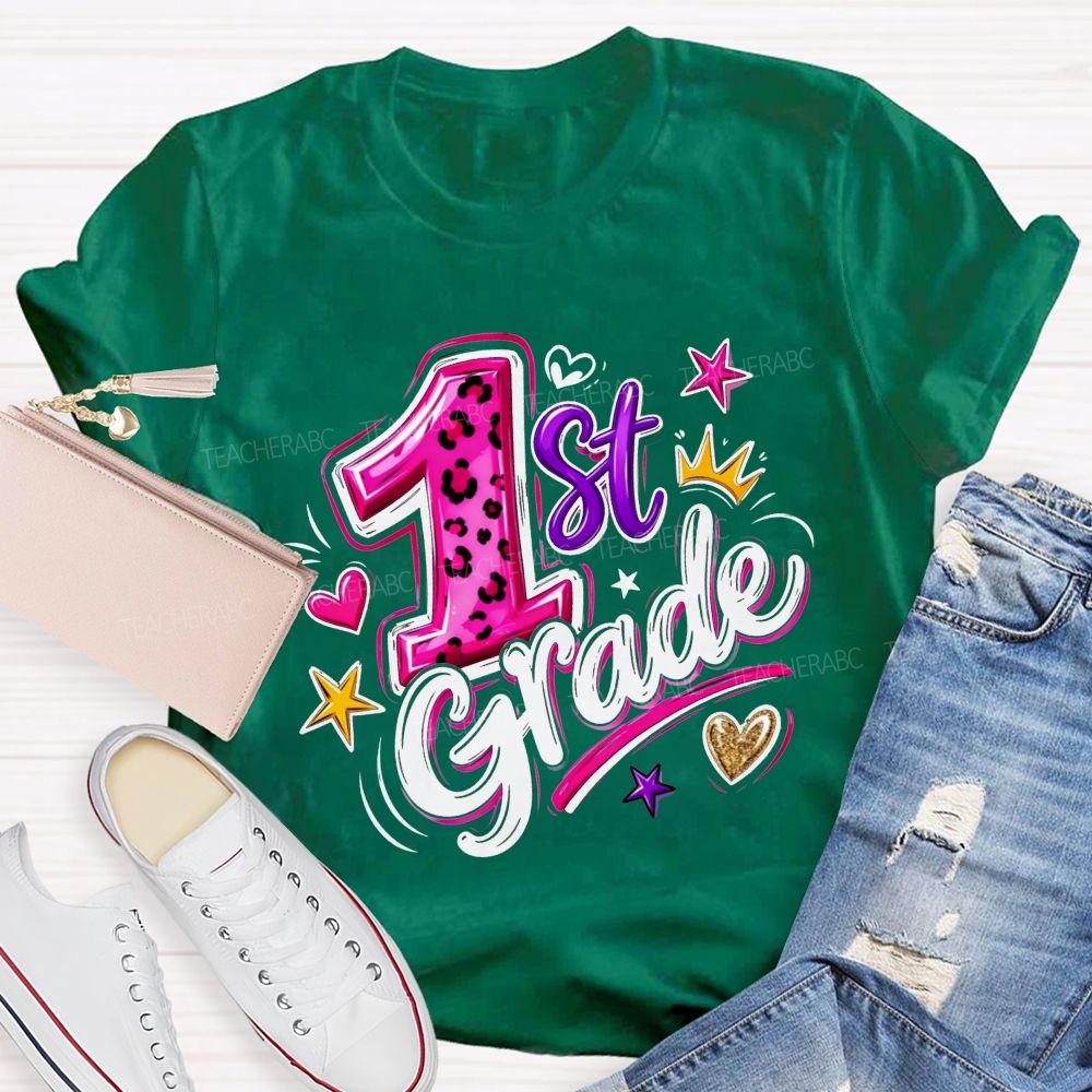 Personalized Grade Leopard Checkered School Teacher T-shirt