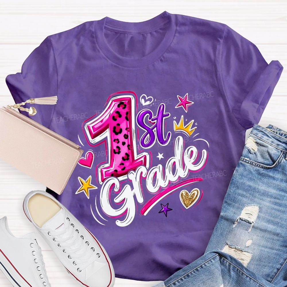 Personalized Grade Leopard Checkered School Teacher T-shirt