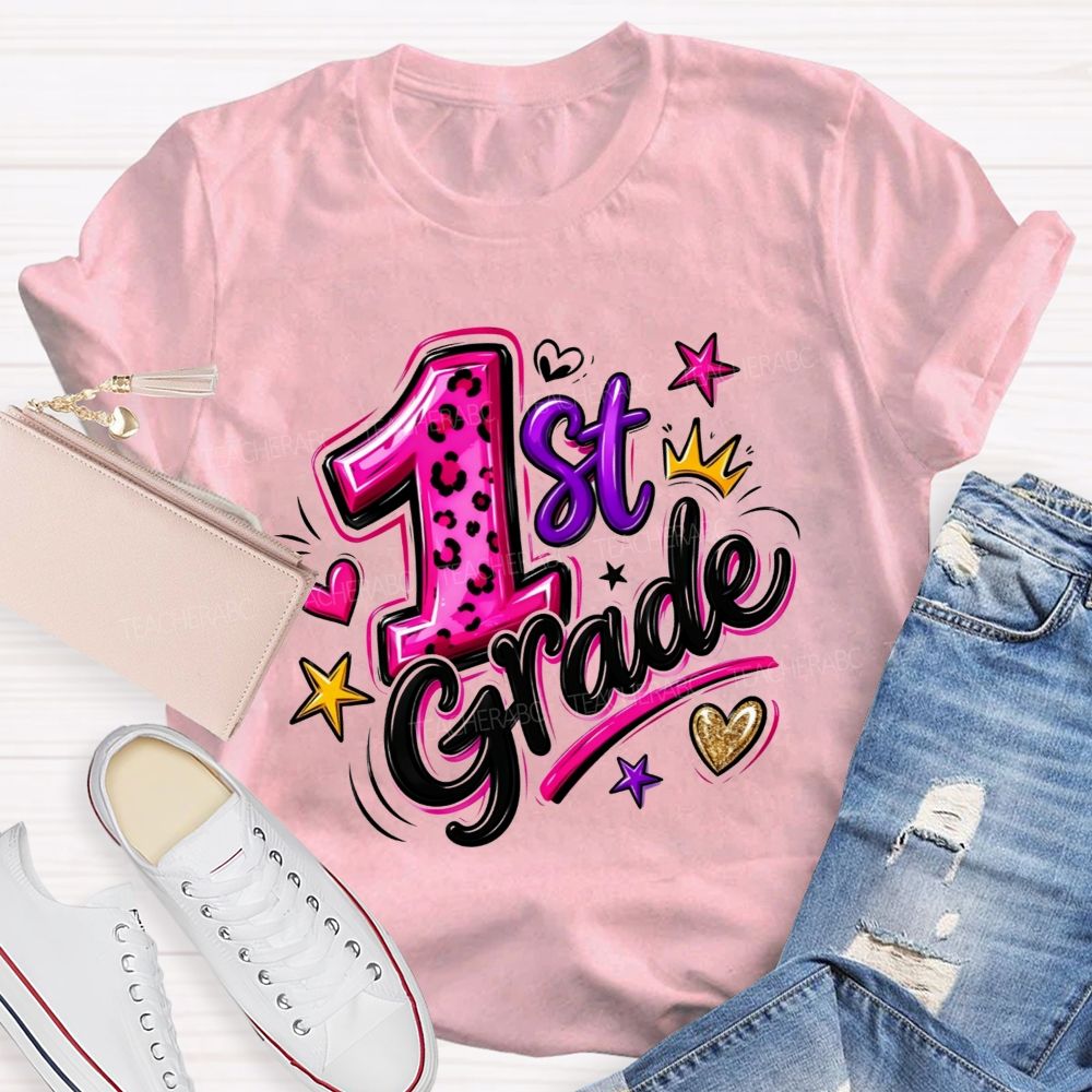 Personalized Grade Leopard Checkered School Teacher T-shirt