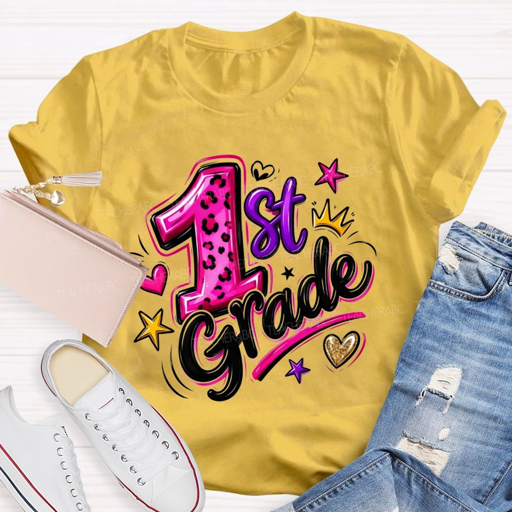 Personalized Grade Leopard Checkered School Teacher T-shirt