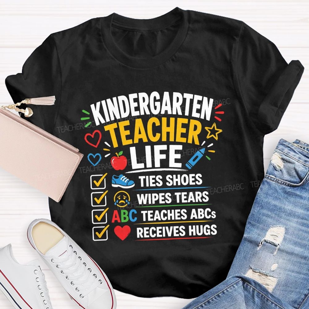 Personalized Grade Kindergarten Teacher Life Checklist Teacher T-shirt