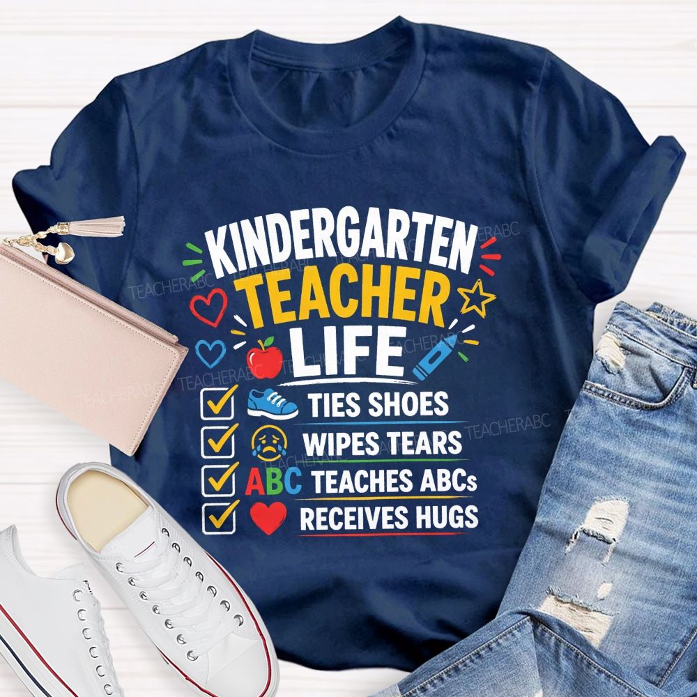 Personalized Grade Kindergarten Teacher Life Checklist Teacher T-shirt