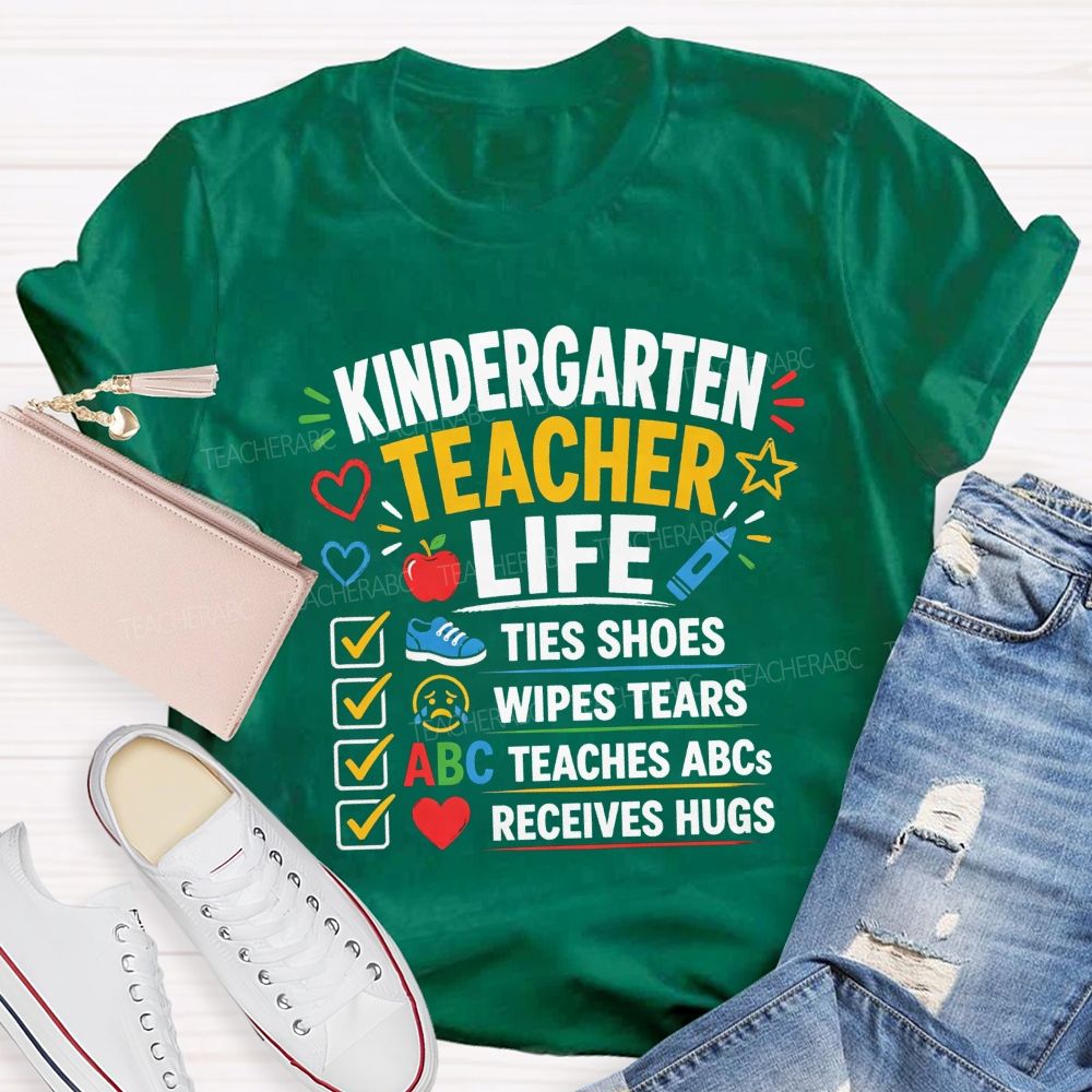 Personalized Grade Kindergarten Teacher Life Checklist Teacher T-shirt