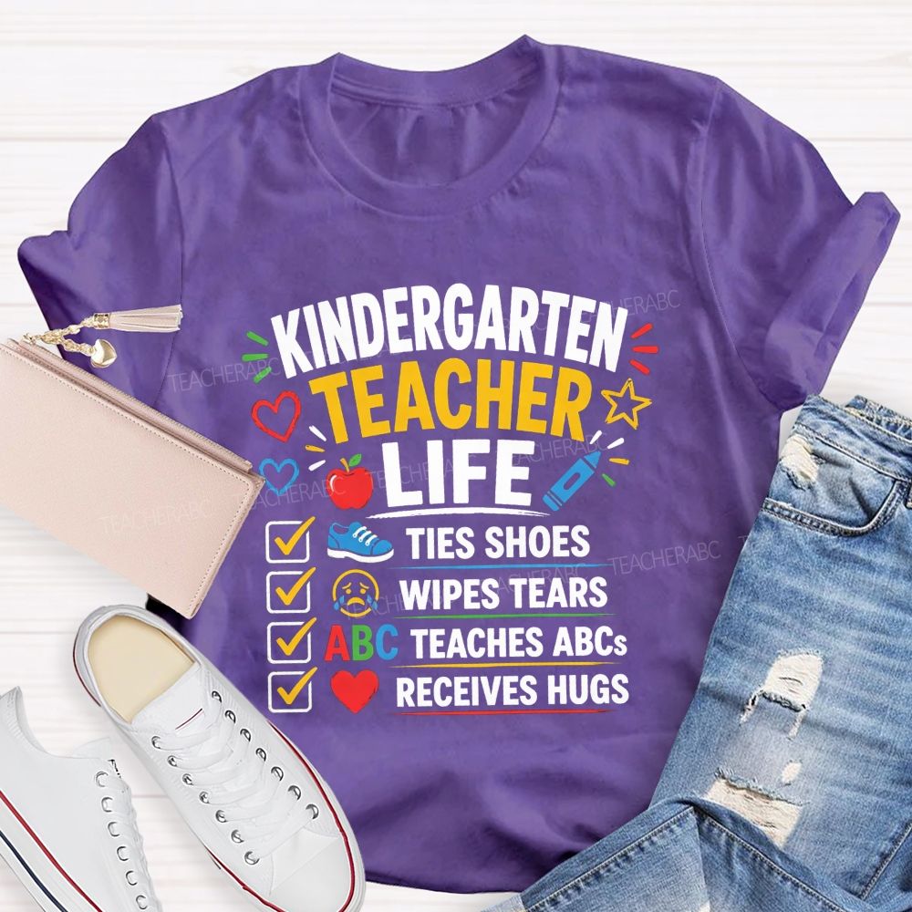 Personalized Grade Kindergarten Teacher Life Checklist Teacher T-shirt