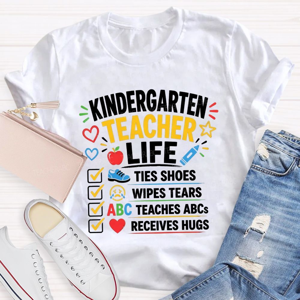 Personalized Grade Kindergarten Teacher Life Checklist Teacher T-shirt