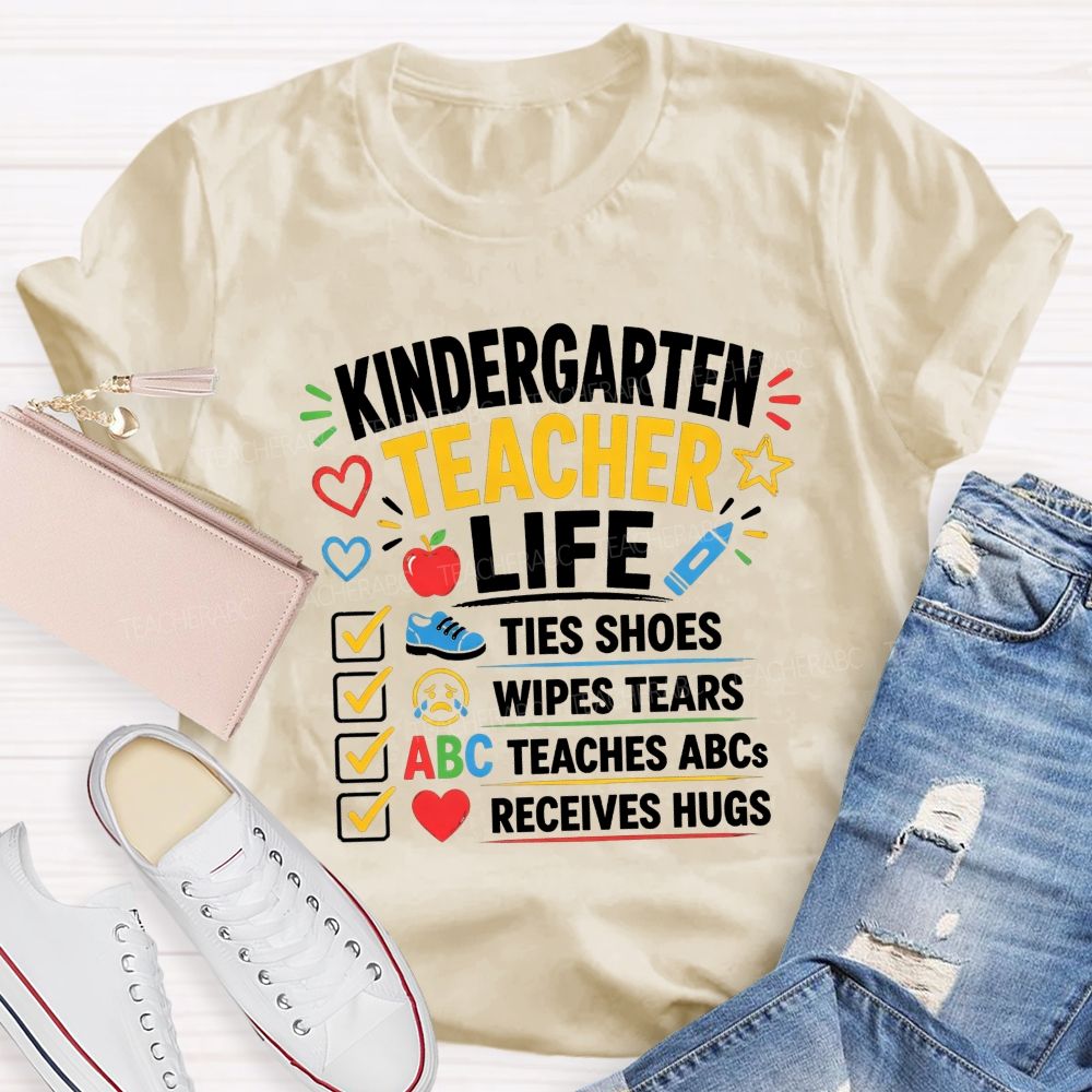 Personalized Grade Kindergarten Teacher Life Checklist Teacher T-shirt