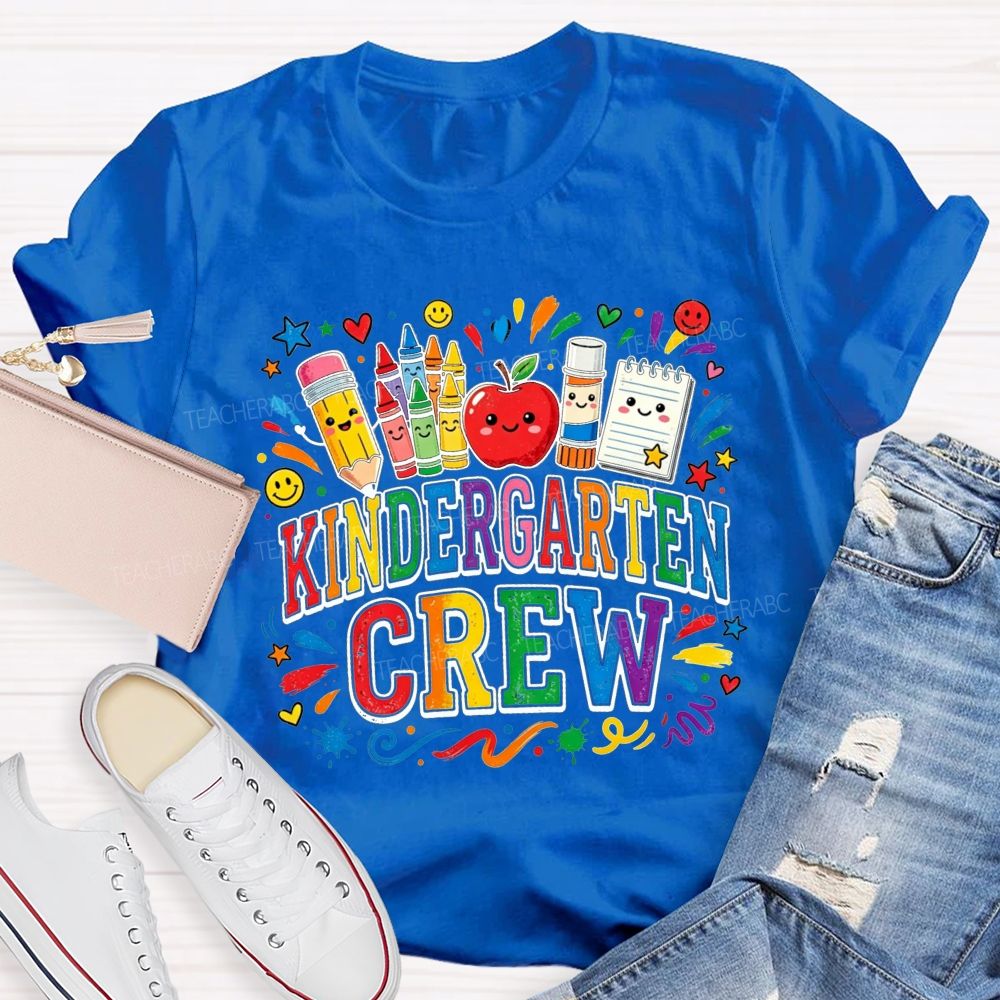 Personalized Grade Kindergarten Crew Apple Crayon Pencil Teacher T-shirt