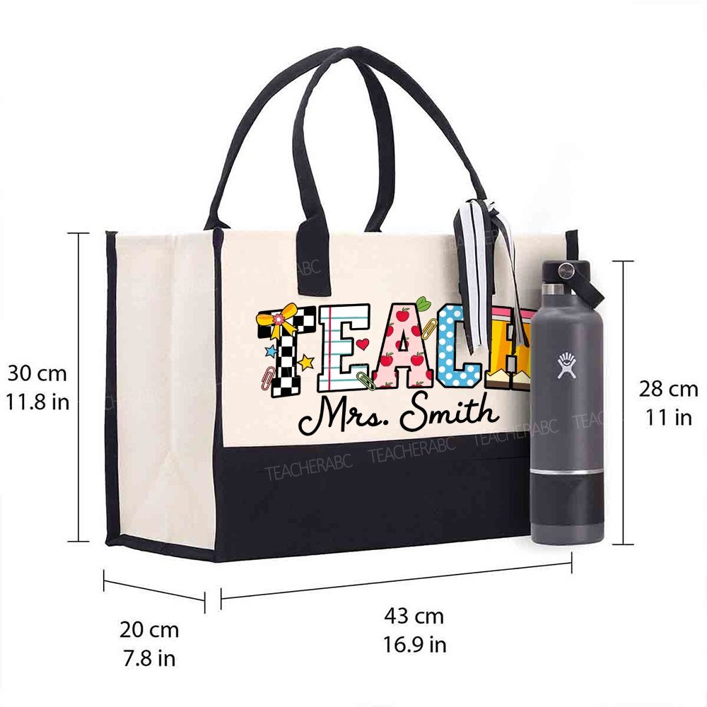Personalized Name Teacher Back To School Cotton Tote Bag