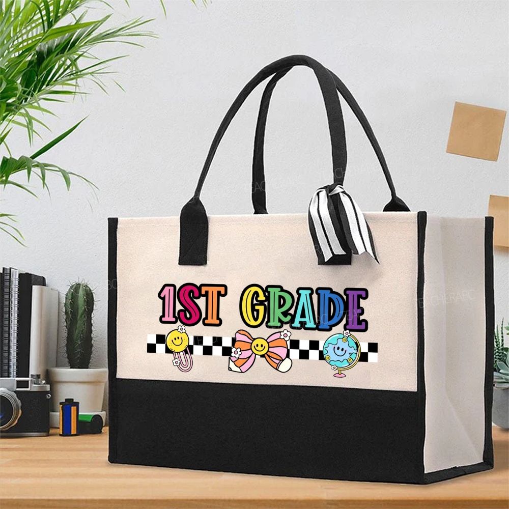 Personalized Grade Colorful letters Back To School Cotton Tote Bag