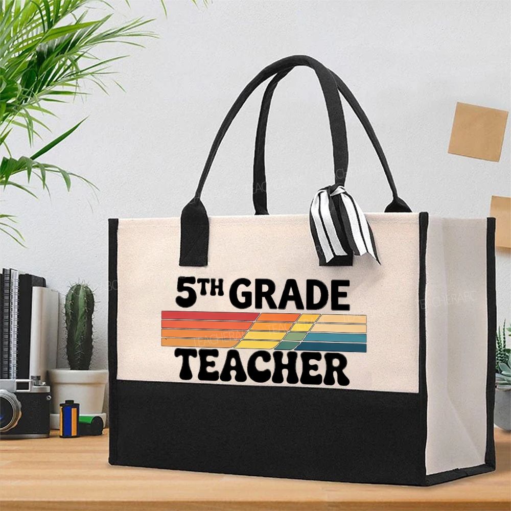 Personalized grade Minimalist-Style Print With Colorful Stripes Cotton Tote Bag