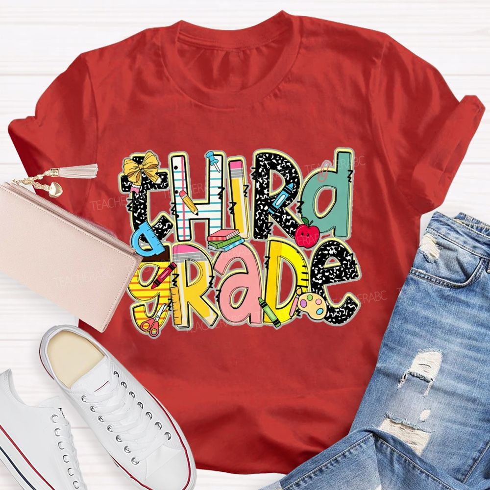 Personalized Grade Crayons Rulers And Wonderful Third Grade Days Teacher T-shirt