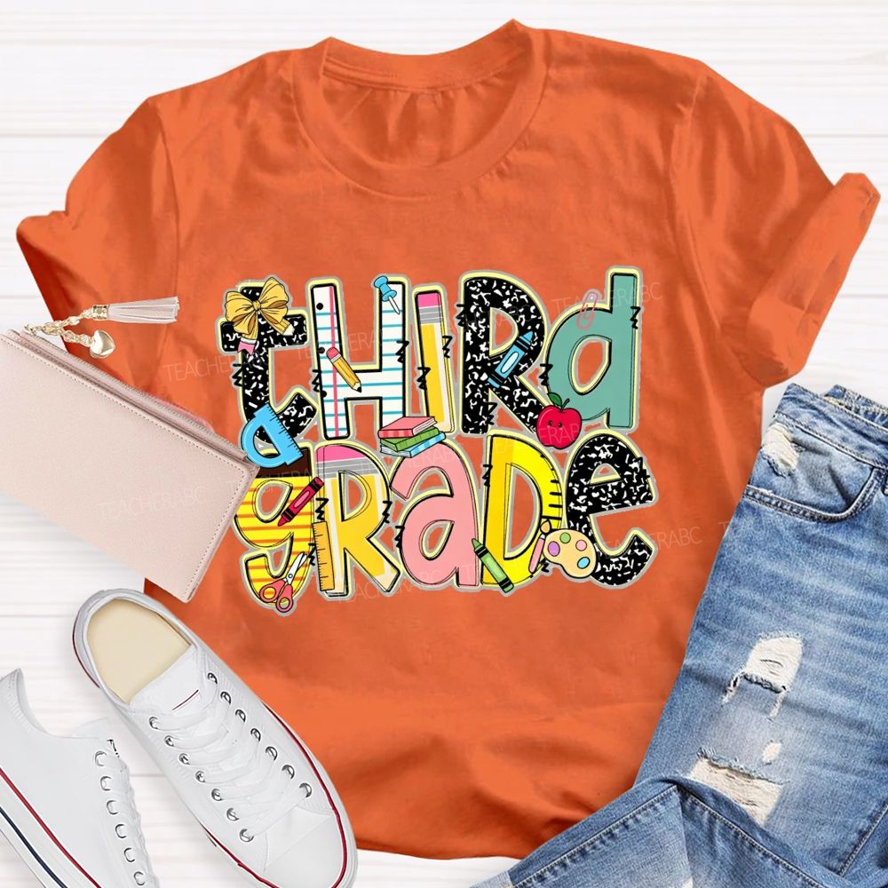 Personalized Grade Crayons Rulers And Wonderful Third Grade Days Teacher T-shirt