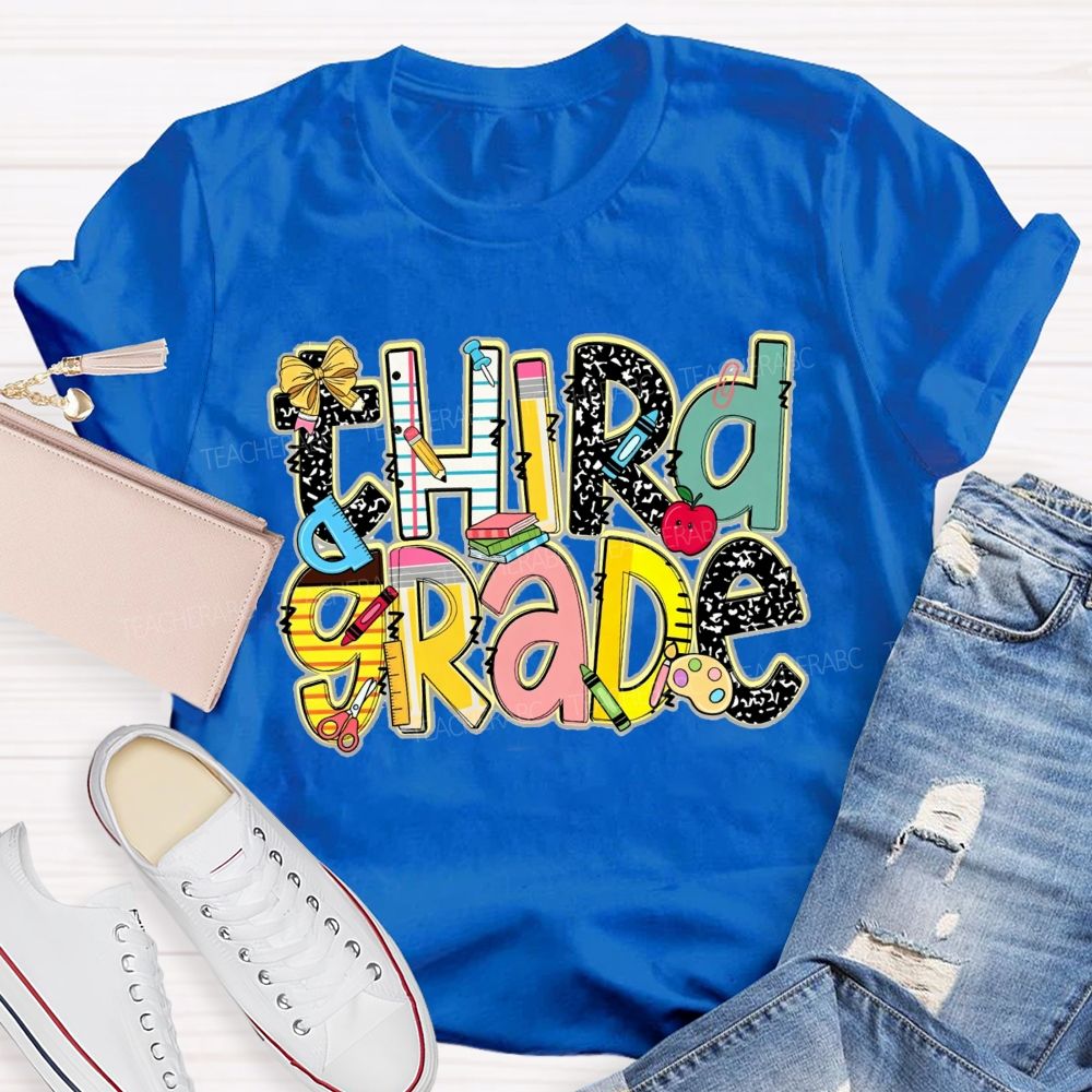 Personalized Grade Crayons Rulers And Wonderful Third Grade Days Teacher T-shirt