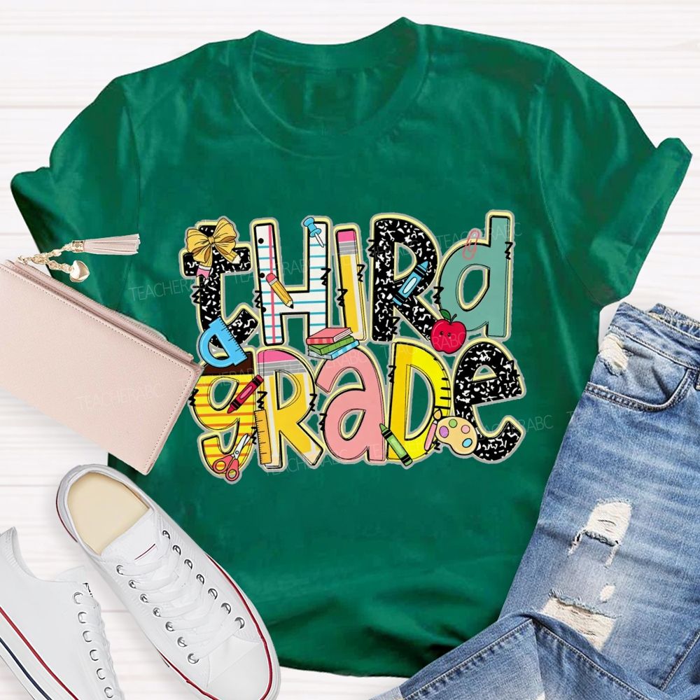 Personalized Grade Crayons Rulers And Wonderful Third Grade Days Teacher T-shirt