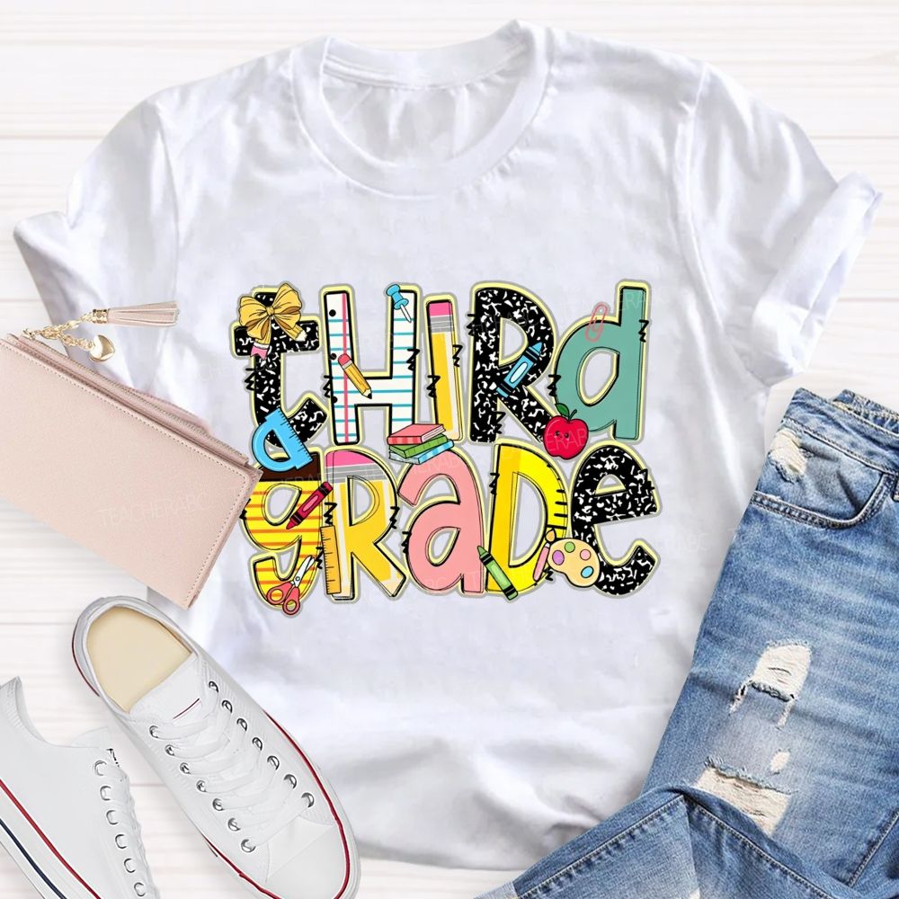 Personalized Grade Crayons Rulers And Wonderful Third Grade Days Teacher T-shirt