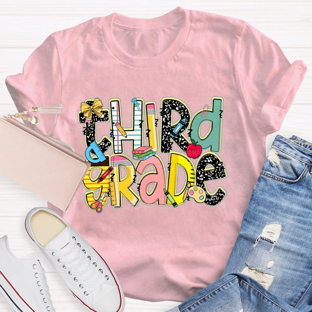 Personalized Grade Crayons Rulers And Wonderful Third Grade Days Teacher T-shirt