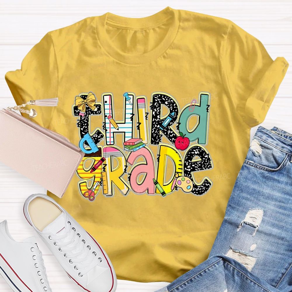 Personalized Grade Crayons Rulers And Wonderful Third Grade Days Teacher T-shirt