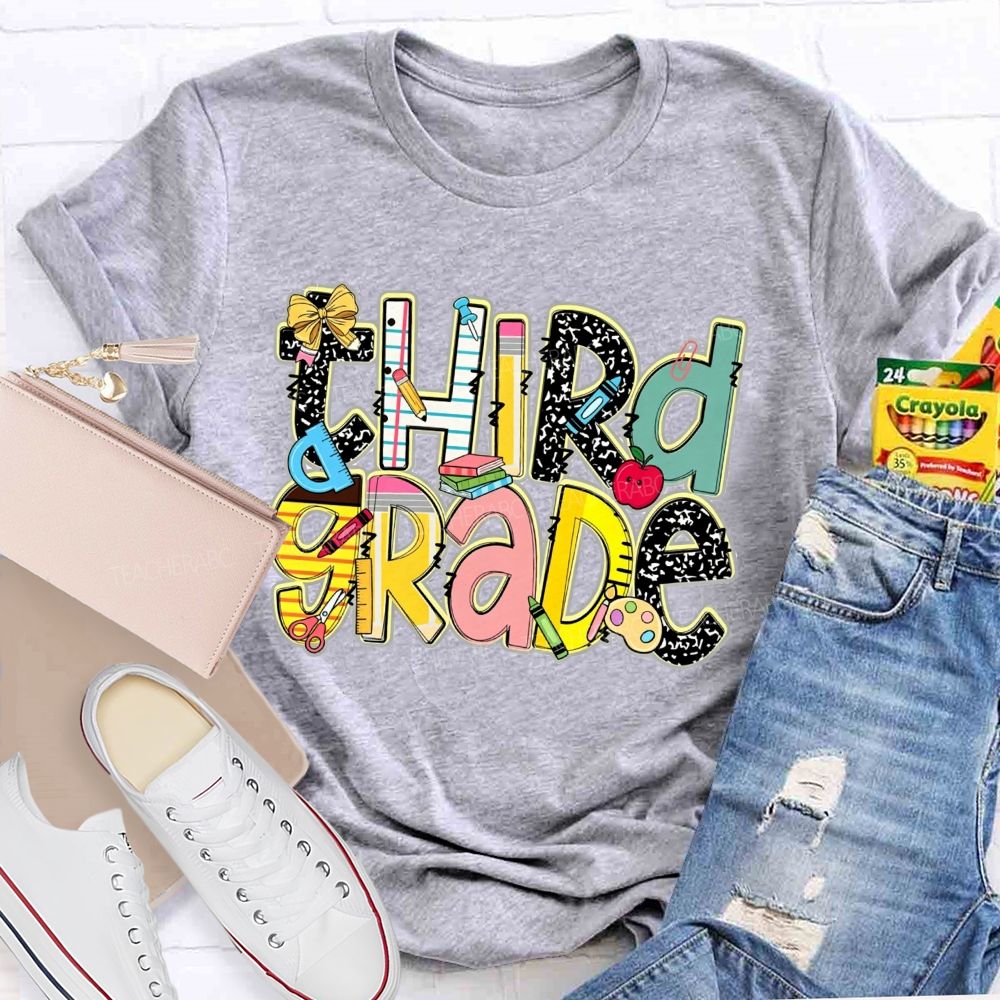 Personalized Grade Crayons Rulers And Wonderful Third Grade Days Teacher T-shirt