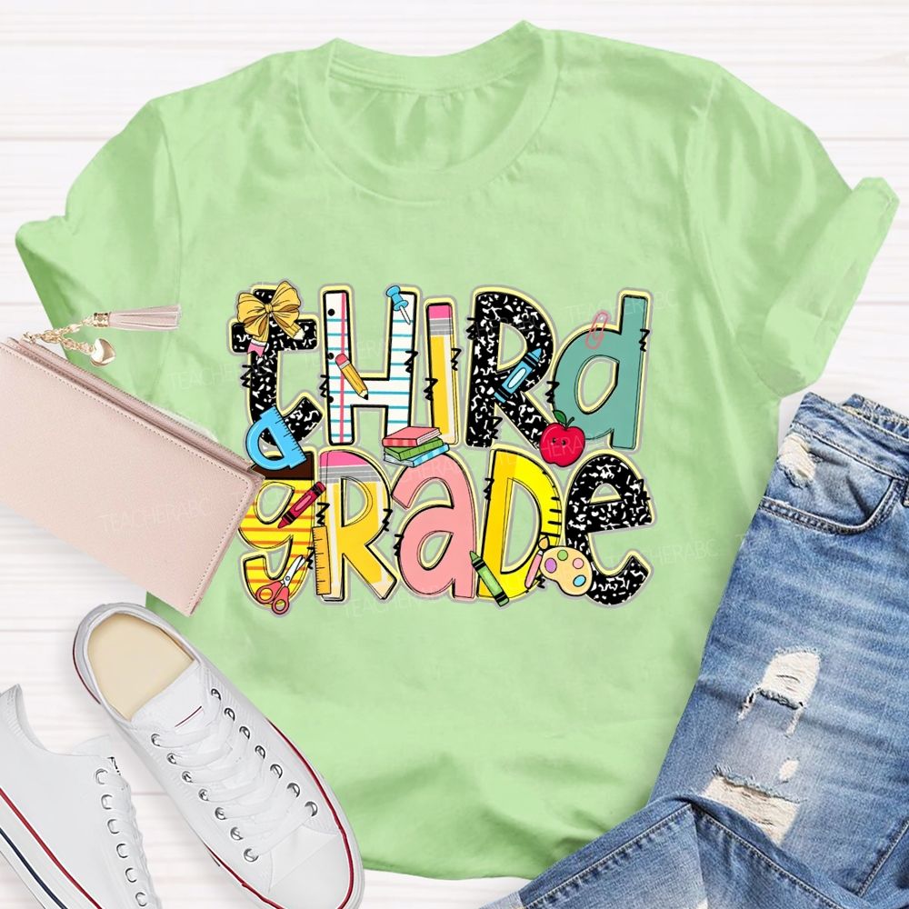 Personalized Grade Crayons Rulers And Wonderful Third Grade Days Teacher T-shirt