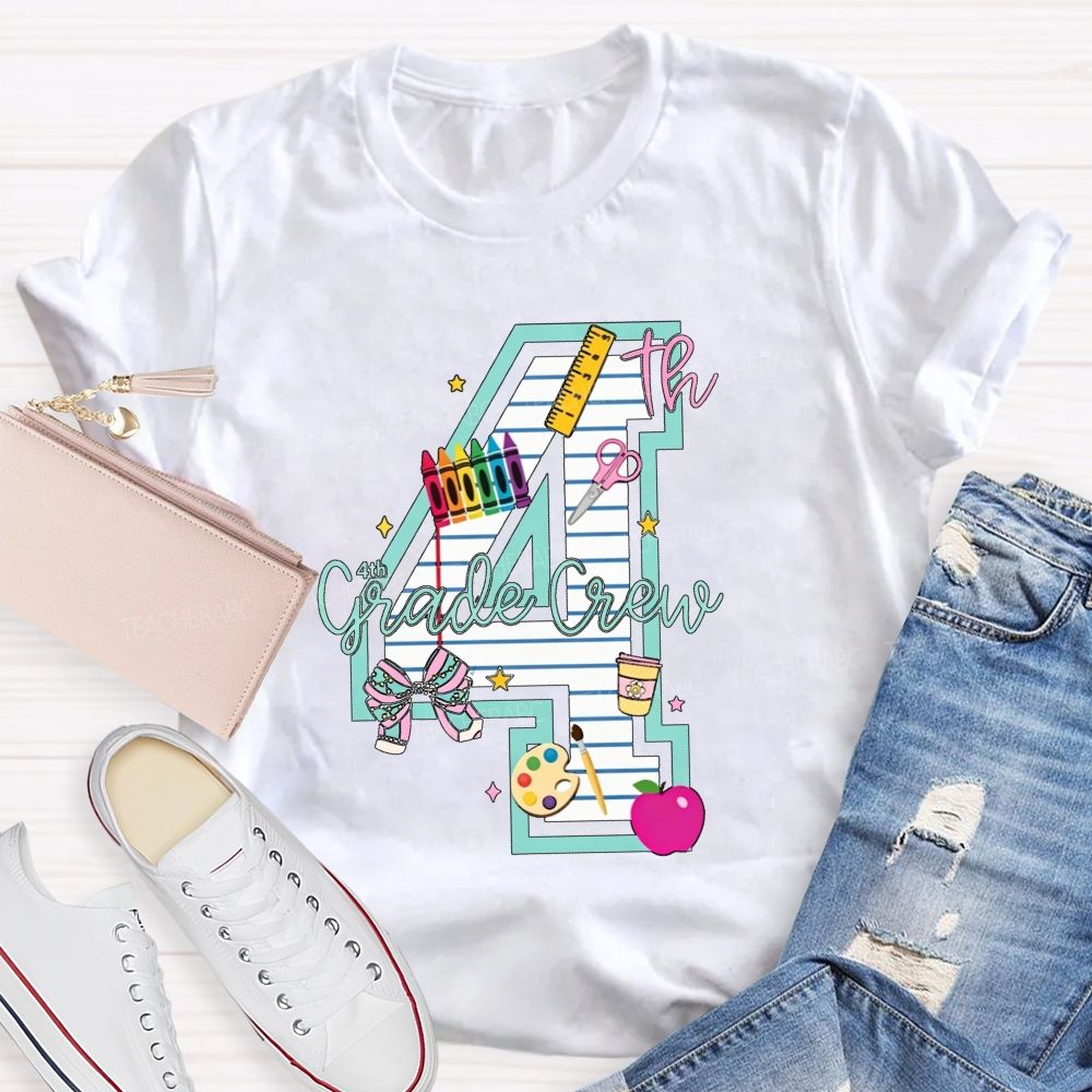 Personalized Grade 4th Grade Crew Ready To Create Memories Teacher T-shirt