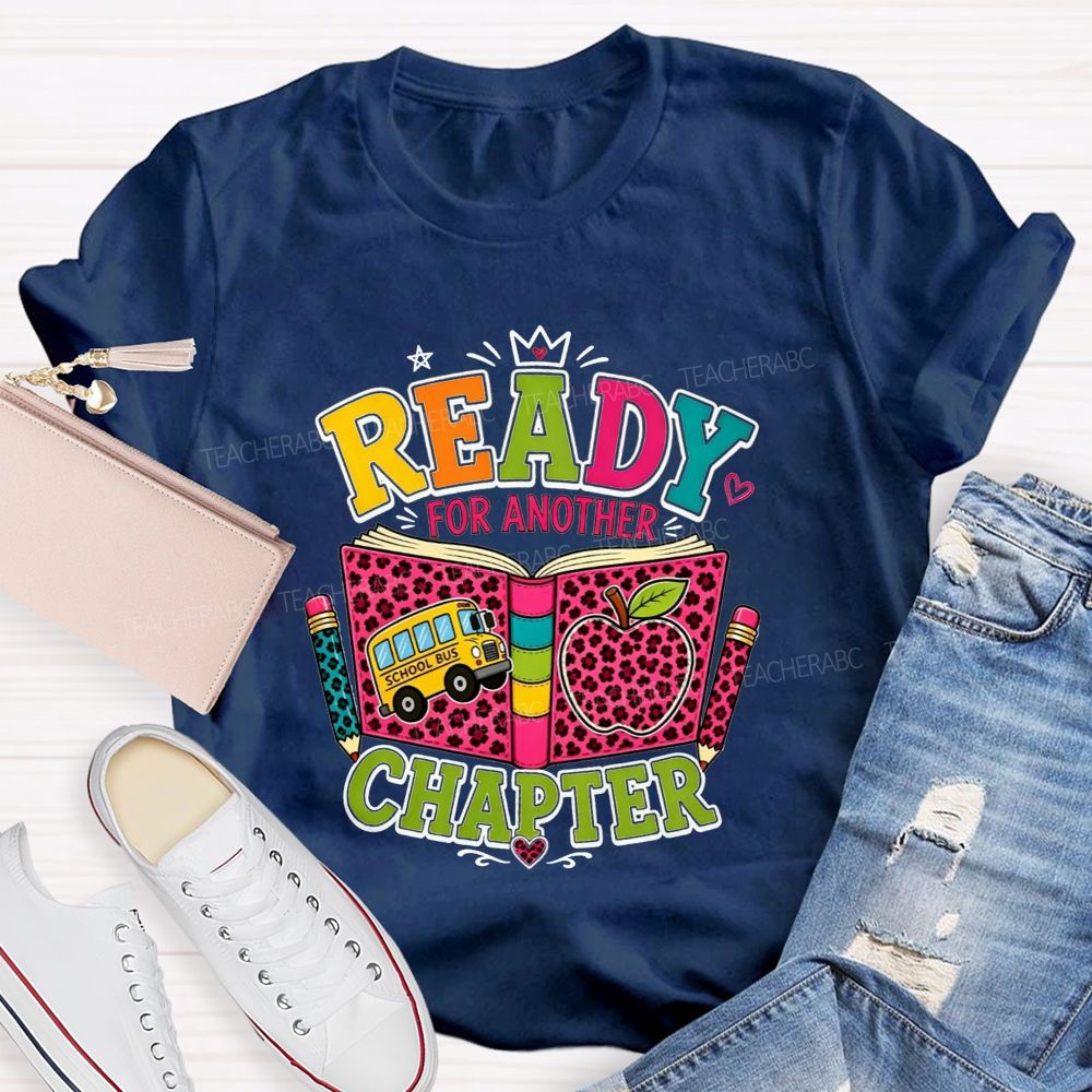 Ready For Another Chapter Pink Leopard Print Teacher T-shirt