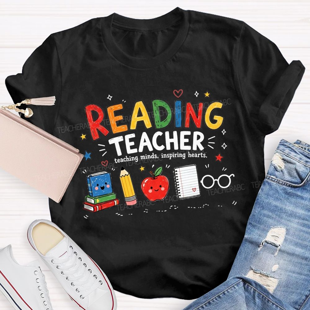 Reading Teacher Teaching Minds Inspiring Hearts Teacher T-shirt