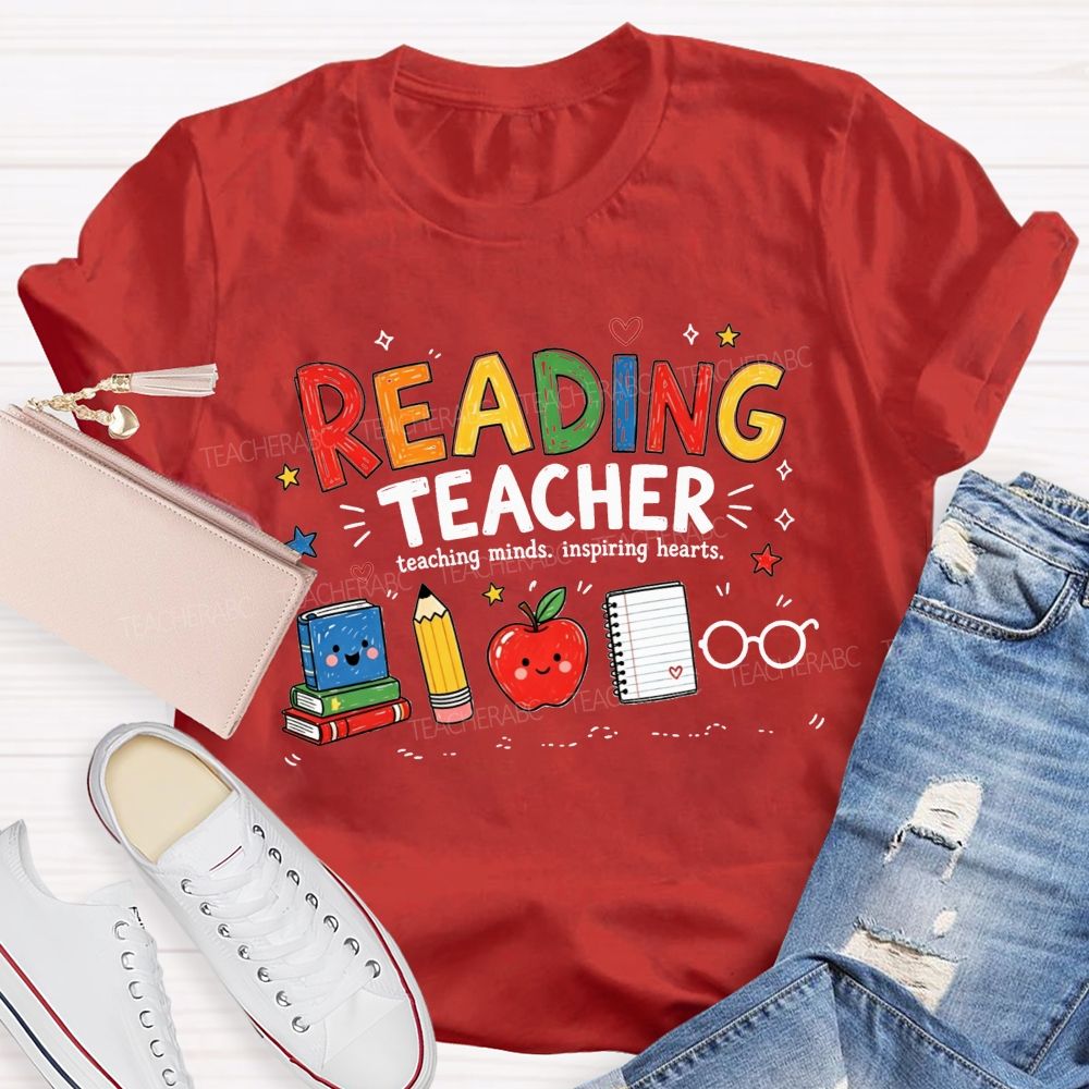 Reading Teacher Teaching Minds Inspiring Hearts Teacher T-shirt