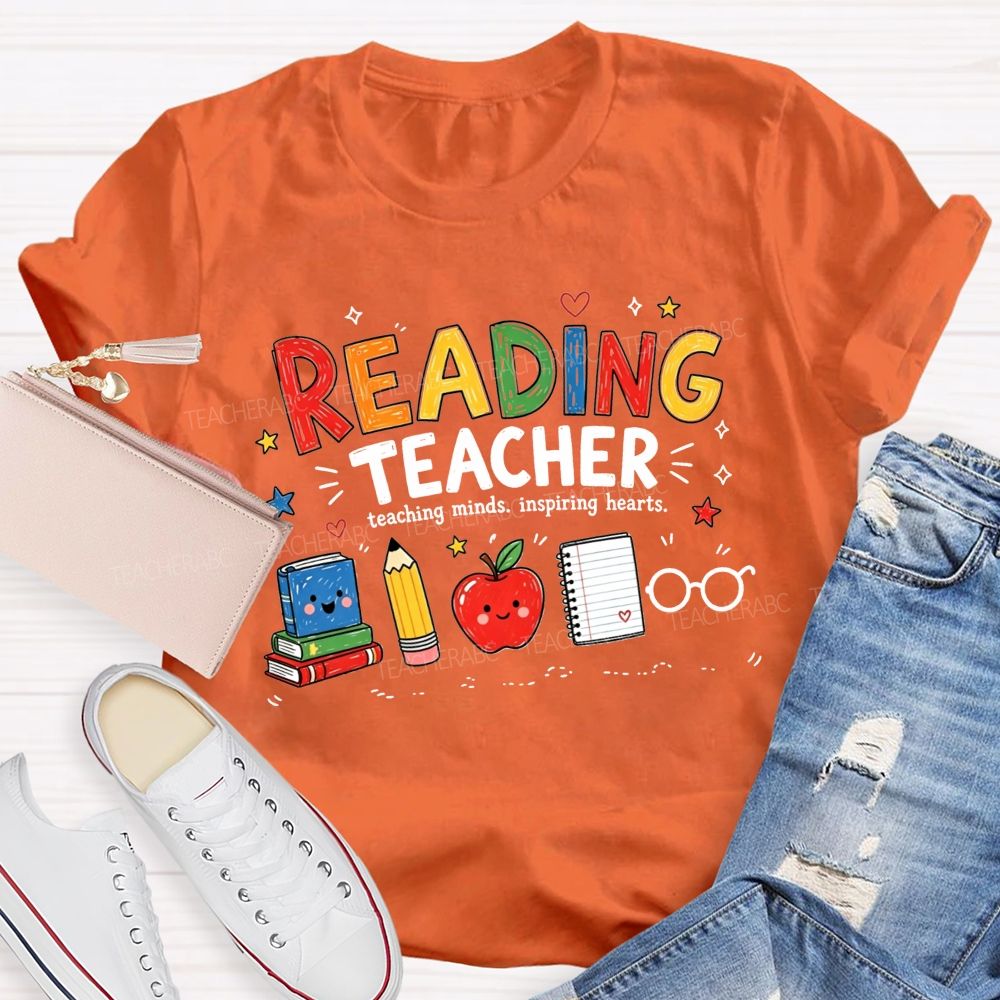 Reading Teacher Teaching Minds Inspiring Hearts Teacher T-shirt