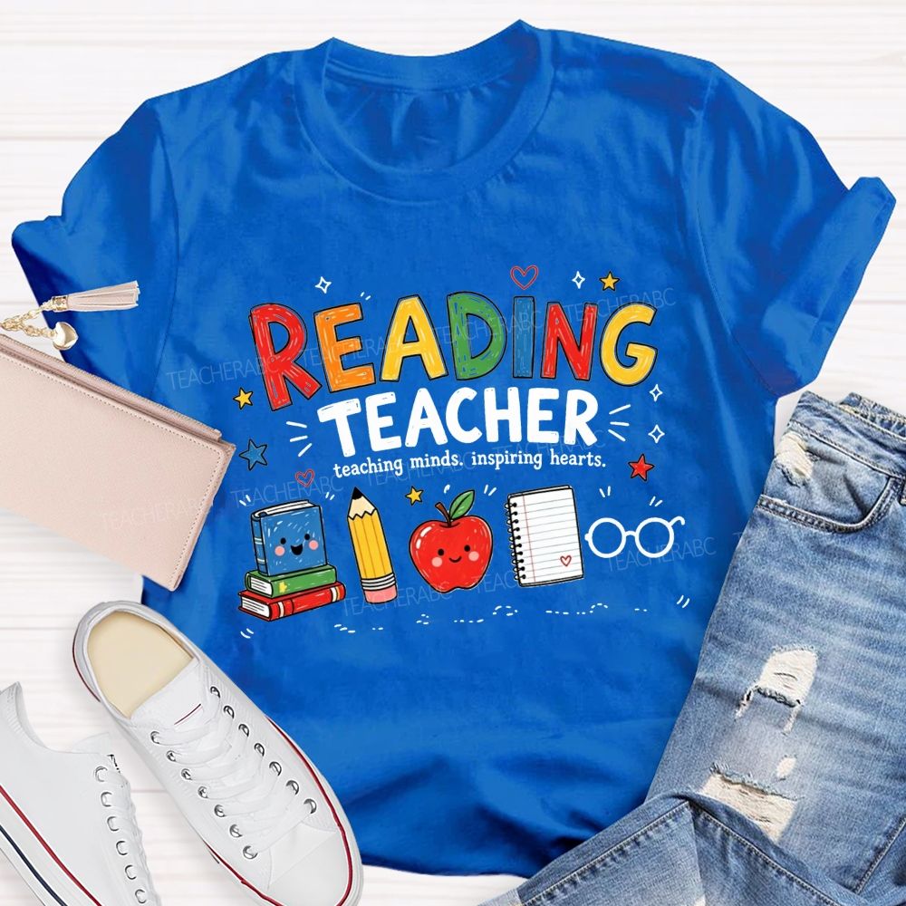 Reading Teacher Teaching Minds Inspiring Hearts Teacher T-shirt