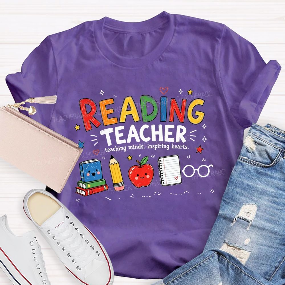 Reading Teacher Teaching Minds Inspiring Hearts Teacher T-shirt