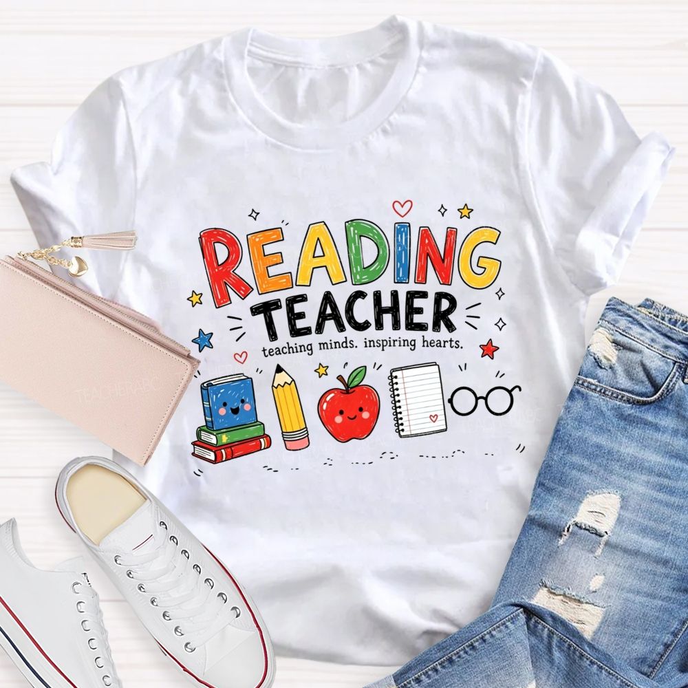 Reading Teacher Teaching Minds Inspiring Hearts Teacher T-shirt