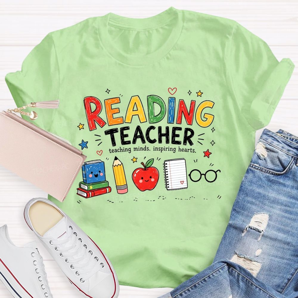 Reading Teacher Teaching Minds Inspiring Hearts Teacher T-shirt