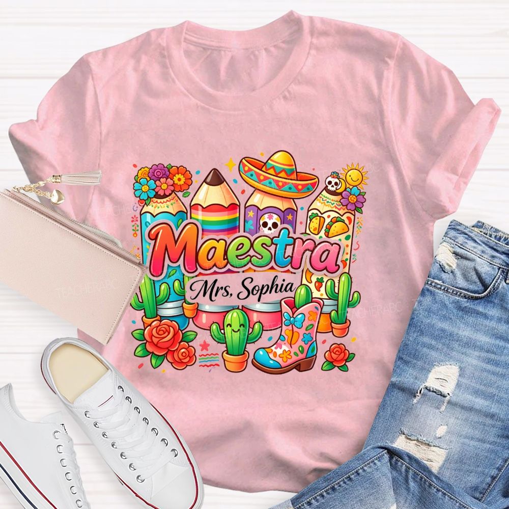 Personalized Name Mexico Floral Teacher T-shirt
