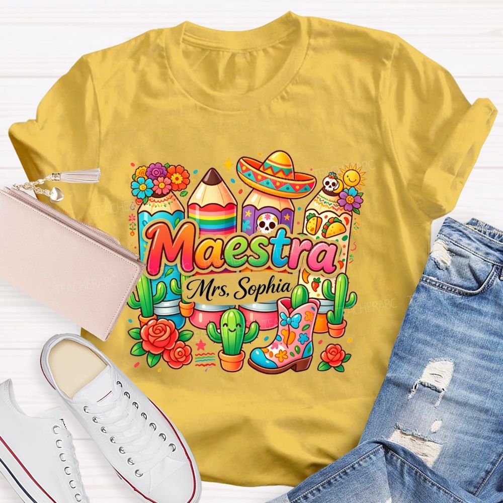 Personalized Name Mexico Floral Teacher T-shirt